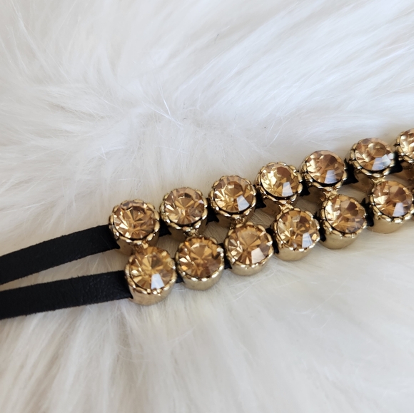 Black leather bracelet with brown crystals - Picture 2 of 3